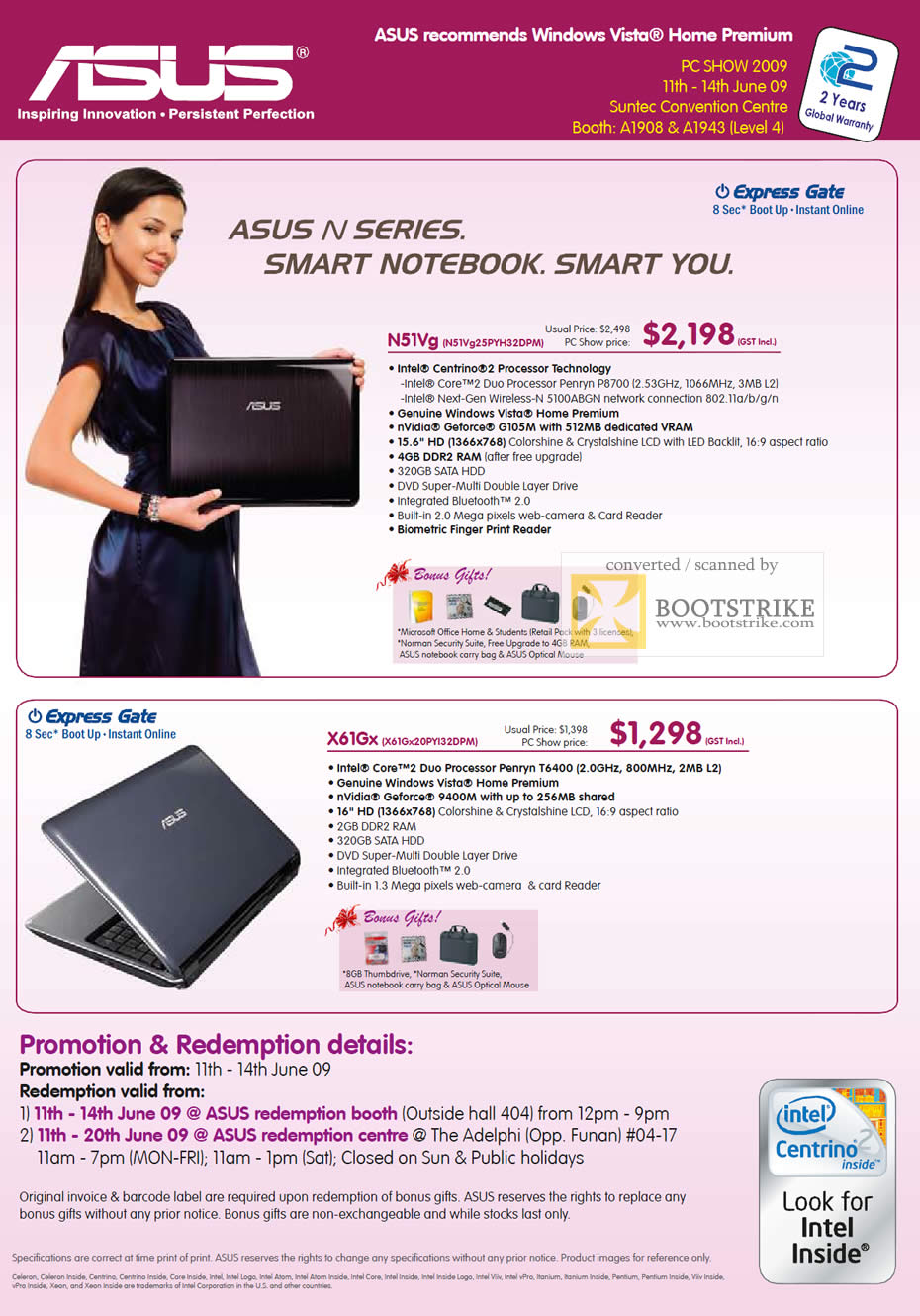 PC Show 2009 price list image brochure of Asus N51Vg X61Gx Notebooks