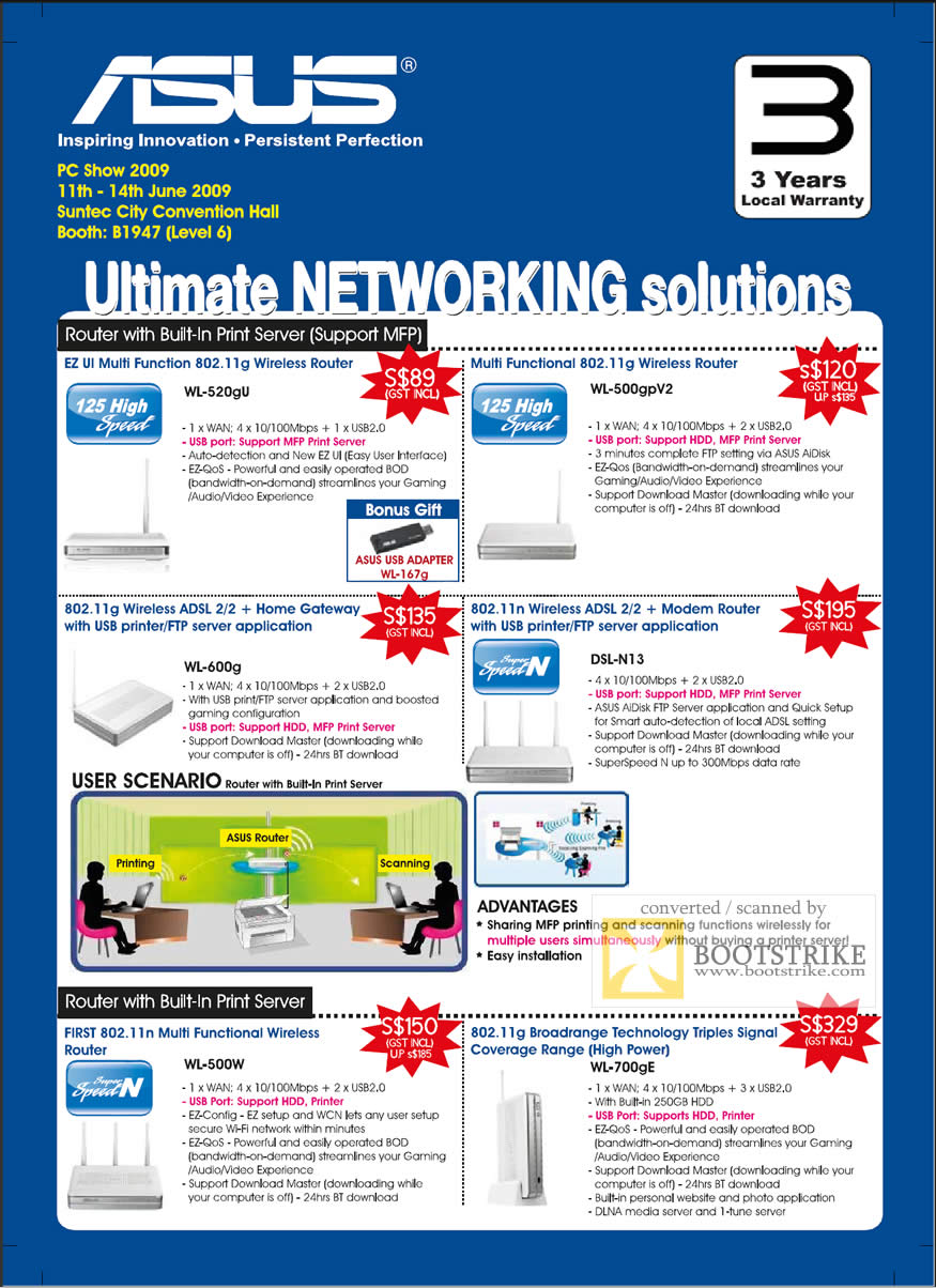 PC Show 2009 price list image brochure of Asus Wireless G Router ADSL USB Networking