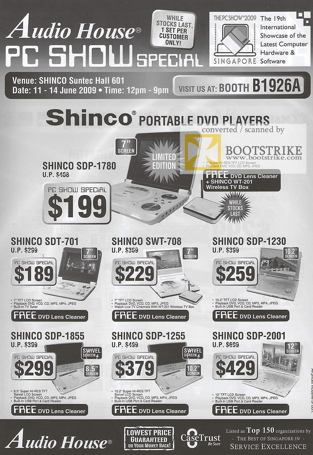 PC Show 2009 price list image brochure of Audio House Shinco Portable DVD Players