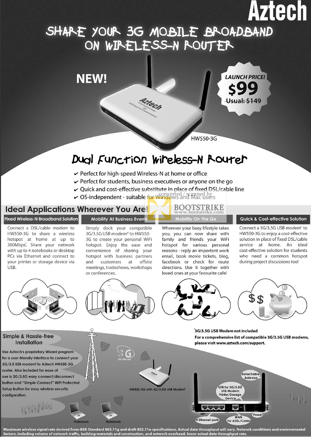 PC Show 2009 price list image brochure of Aztech Dual Function Wireless N Router HW550-3G