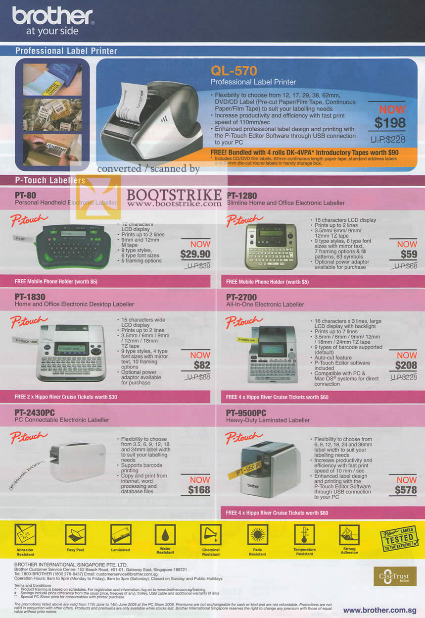 PC Show 2009 price list image brochure of Brother Label Printer P-Touch Electronic Labellers