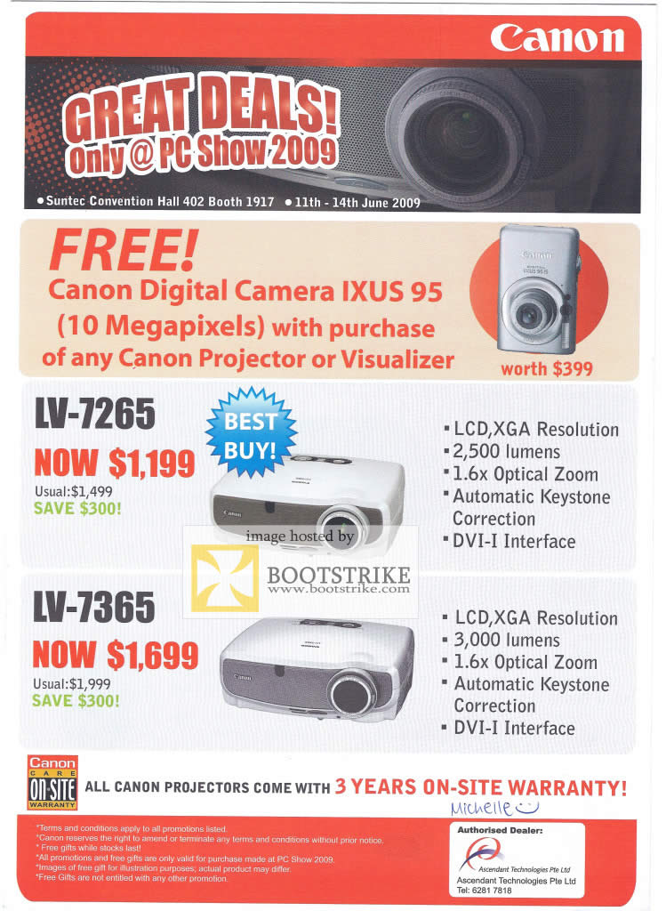 PC Show 2009 price list image brochure of Canon LCD Projectors LV-7265 LV-7365