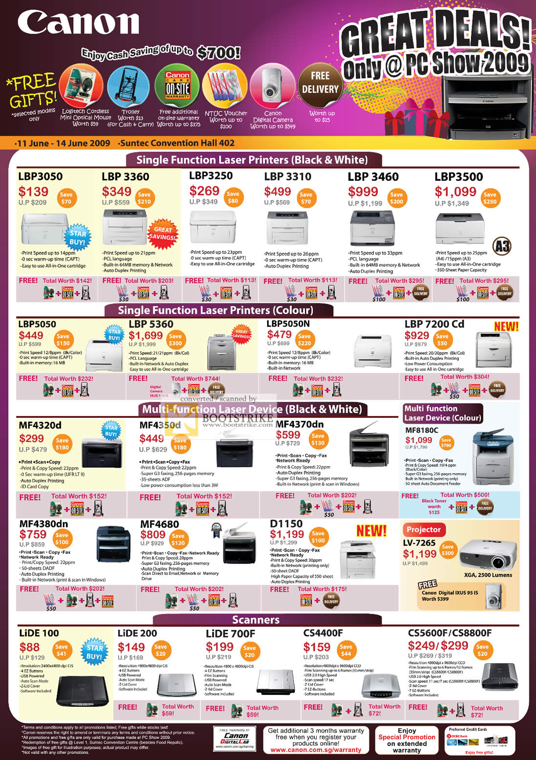 PC Show 2009 price list image brochure of Canon Laser Printers Single Multi Function Scanners
