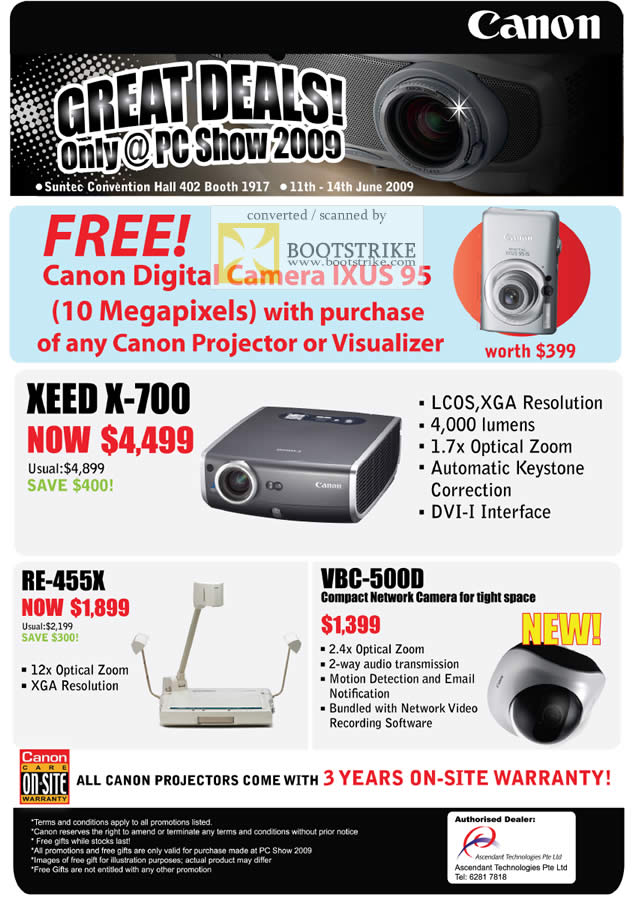 PC Show 2009 price list image brochure of Canon XEED X-700 RE-455X VBC-500D