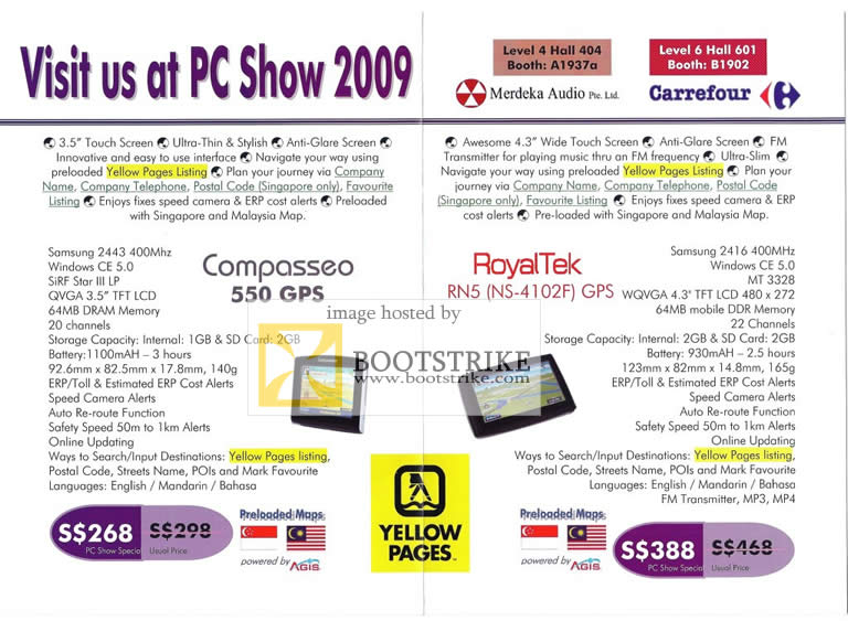 PC Show 2009 price list image brochure of Carrefour Merdeka Compasseo 550 GPS RoyalTek RN5 NS-4102 GPS
