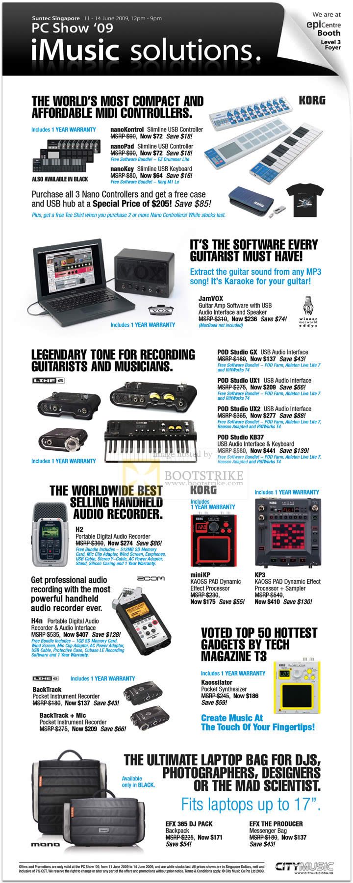 PC Show 2009 price list image brochure of CityMusic Music Controllers JamVOX POD Studio Audio Recording Bag