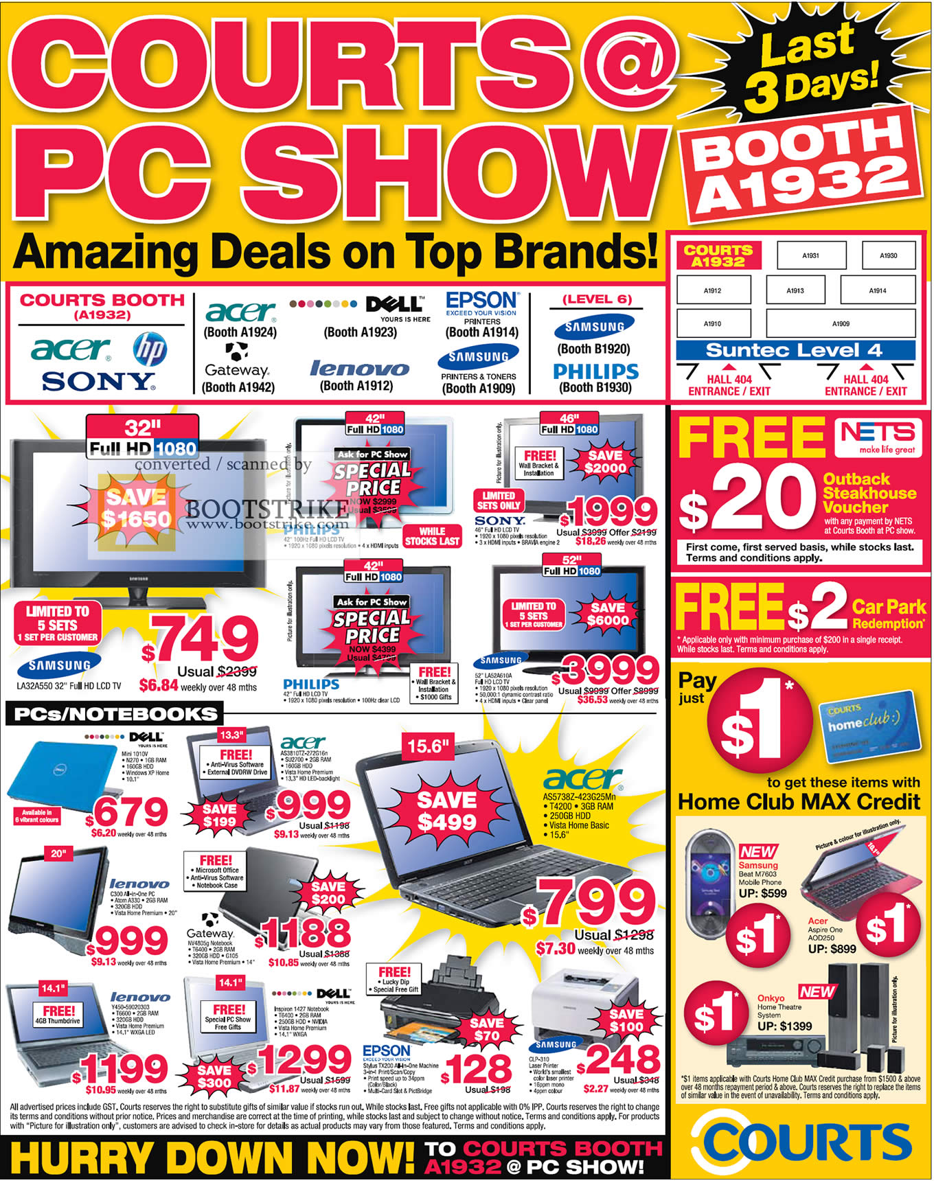 PC Show 2009 price list image brochure of Courts Samsung Acer Dell Lenovo Epson Philips Sony
