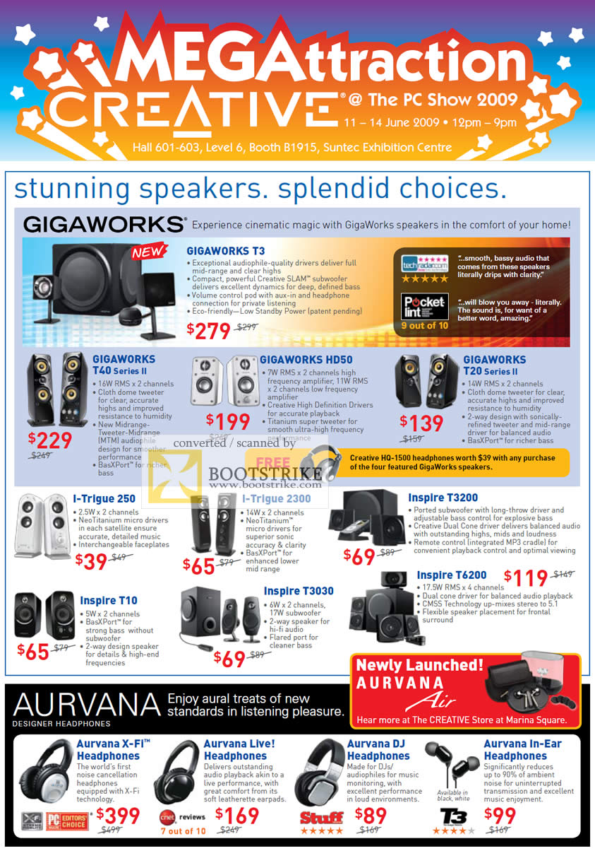 PC Show 2009 price list image brochure of Creative Speakers Gigaworks I Trigue Inspire Aurvana