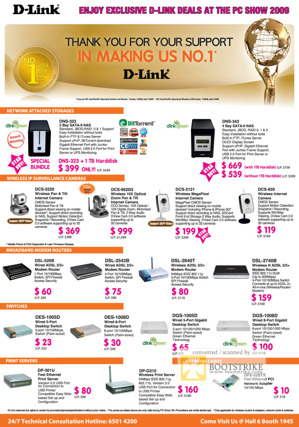PC Show 2009 price list image brochure of D-Link Network Attached Storage NAS Wireless IP Surveillance Cameras Modem Routers Switches Print Servers