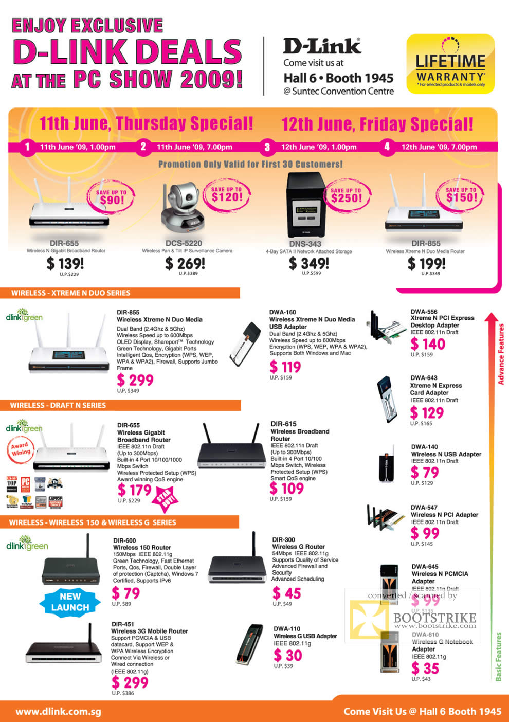PC Show 2009 price list image brochure of D-Link Wireless Xtreme Draft N Duo 150 Router Camera NAS