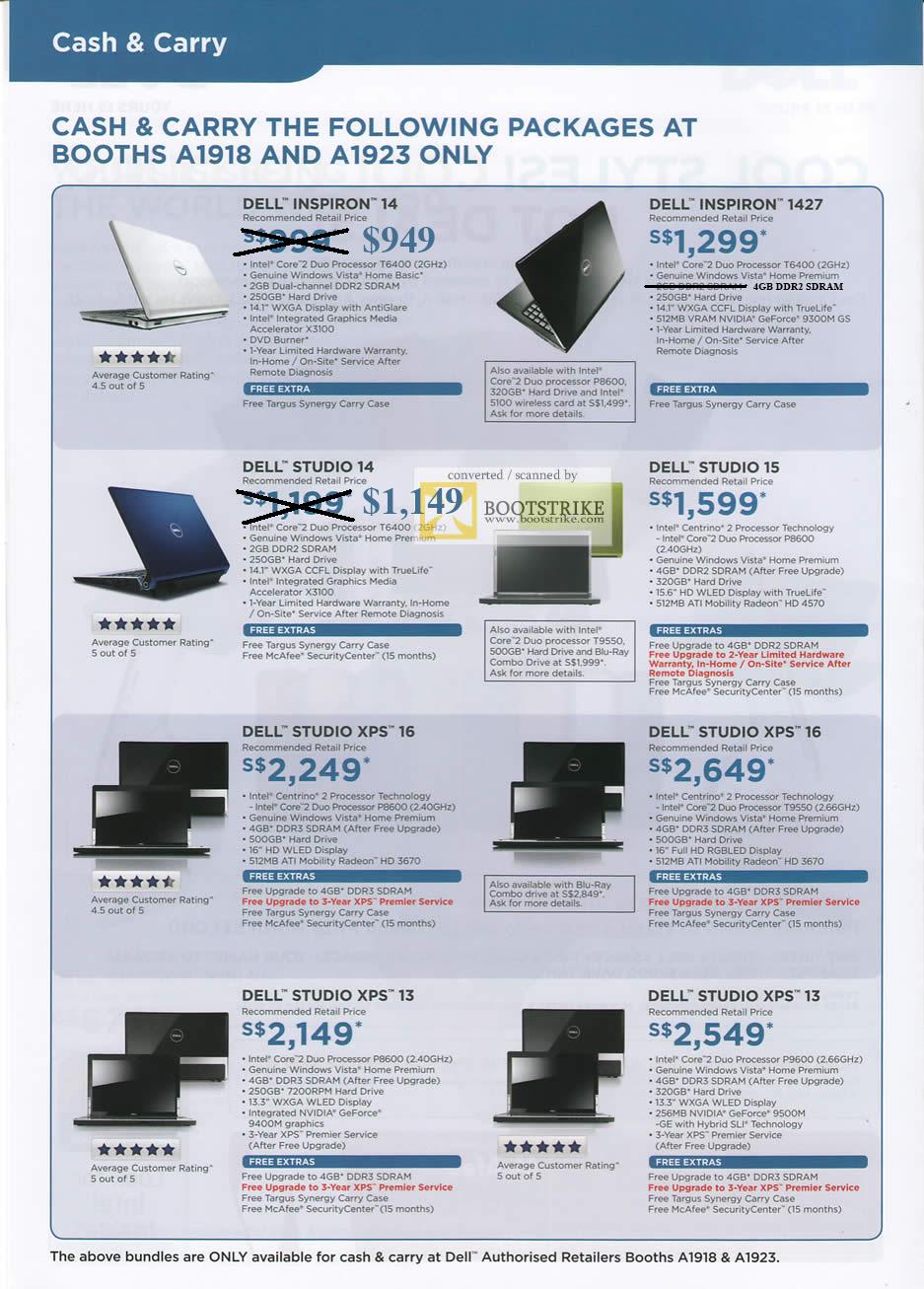 PC Show 2009 price list image brochure of Dell Inspiron 14 1427 Studio 14 15 XPS 16 13 Notebooks