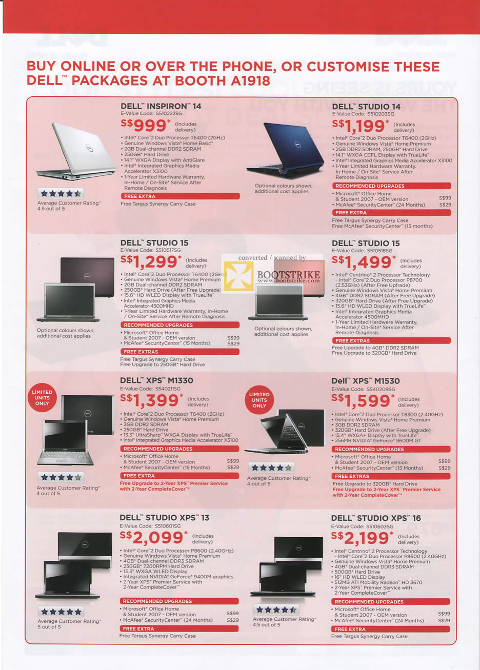 PC Show 2009 price list image brochure of Dell Inspiron 14 Studio 14 Studio15 XPS M1330 XPS 13 16 Notebooks
