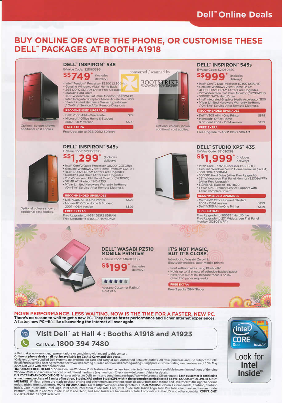 PC Show 2009 price list image brochure of Dell Inspiron 545 545s 435 Wasabi Pz310