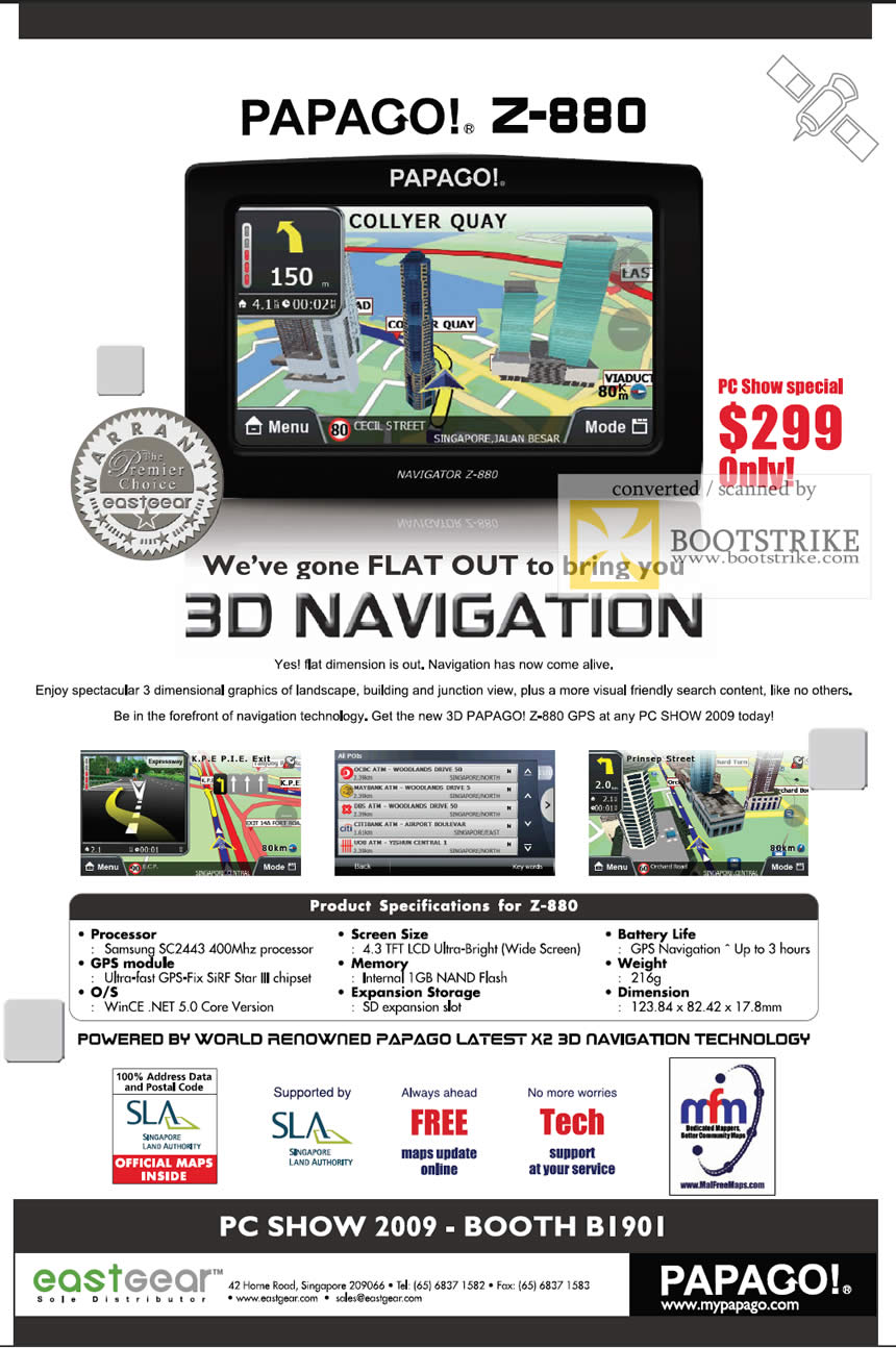 PC Show 2009 price list image brochure of Eastgear Papago Z-880 3D Navigation