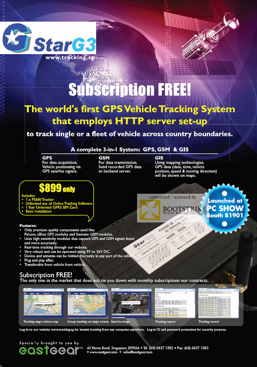 PC Show 2009 price list image brochure of Eastgear StarG3 GPS Vehicle Tracking System