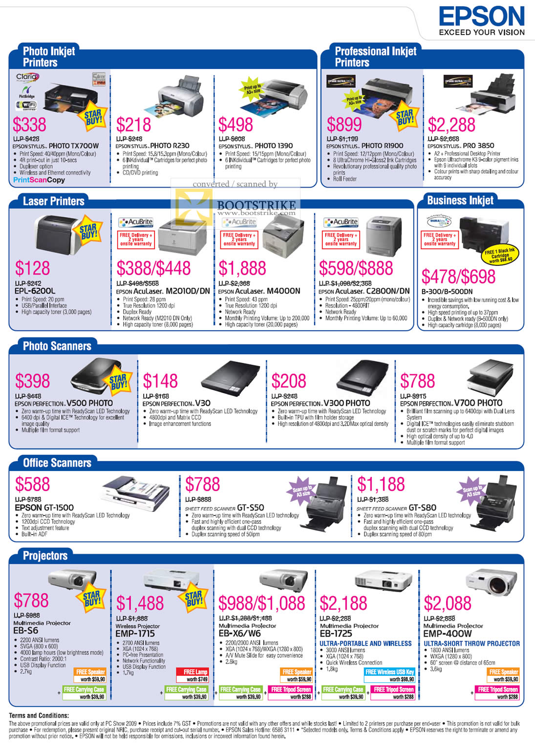PC Show 2009 price list image brochure of Epson Printers Photo Inkjet Laser Scanners Office Projectors