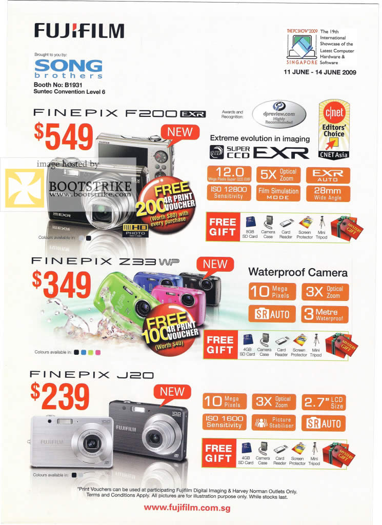 PC Show 2009 price list image brochure of FujiFilm Finepix F200 EXR Z33 WP J20 Song Brothers