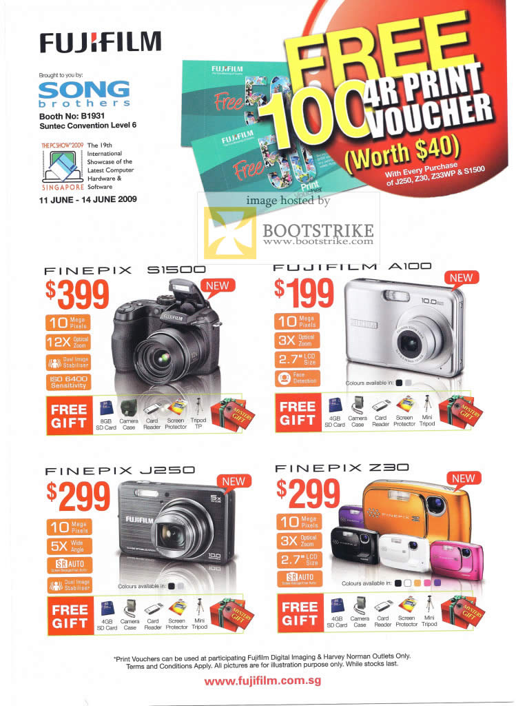 PC Show 2009 price list image brochure of FujiFilm Finepix S1500 A100 J250 Z30 Song Brothers