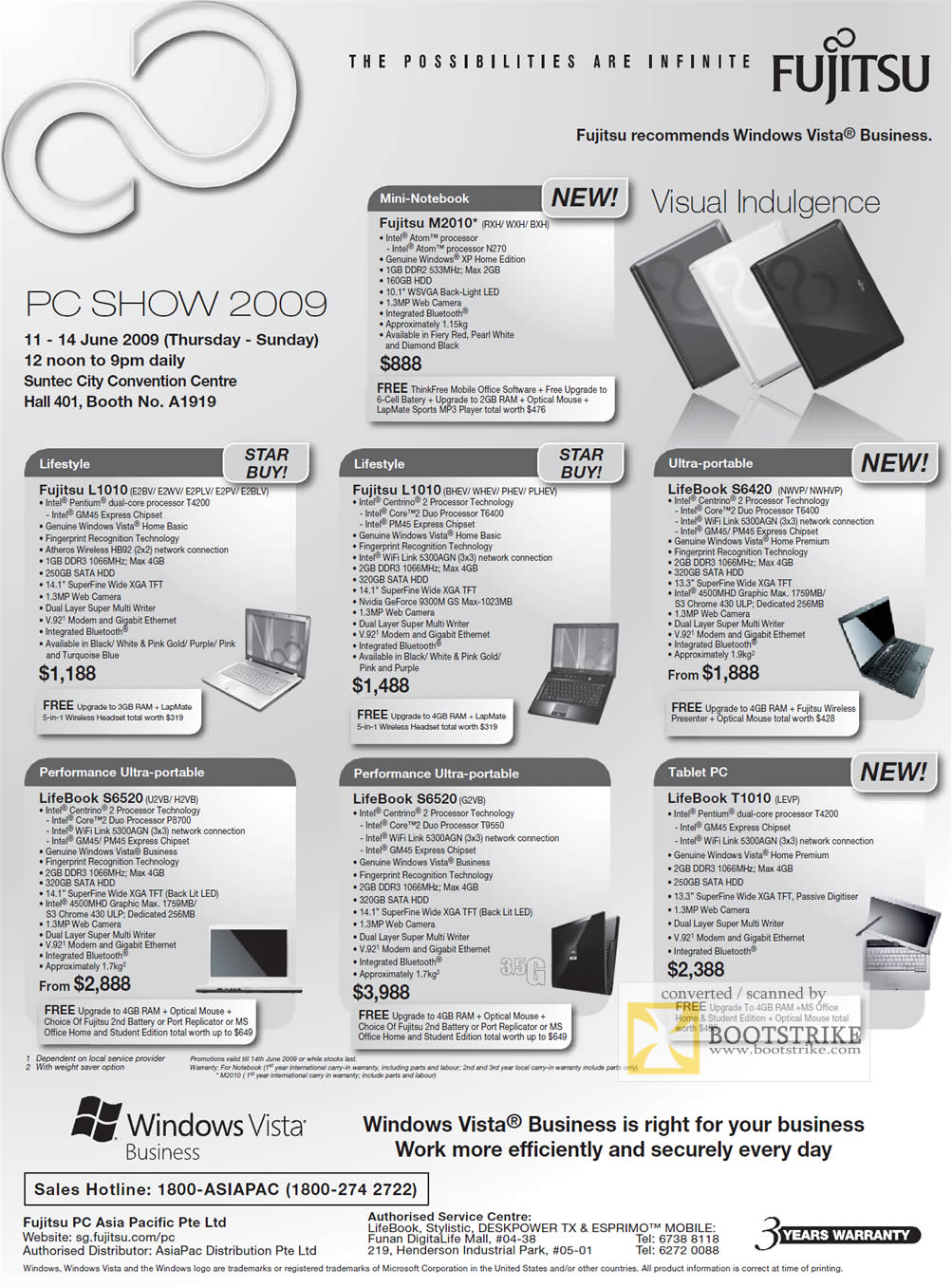 PC Show 2009 price list image brochure of Fujitsu LifeBook Notebook M2010 L1010 S6420 S6520 T1010