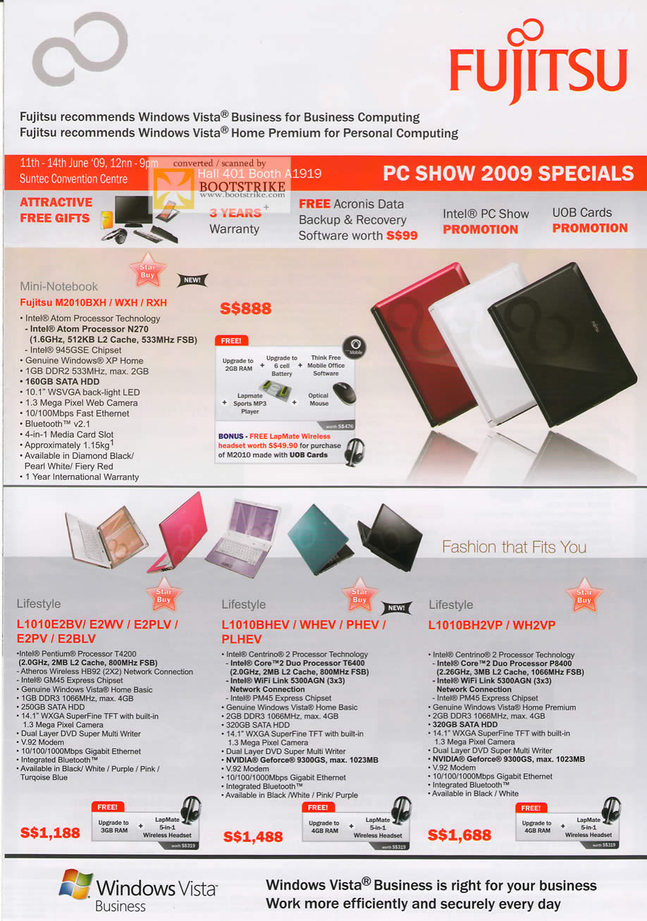 PC Show 2009 price list image brochure of Fujitsu Mini Notebooks Lifestyle Fashion