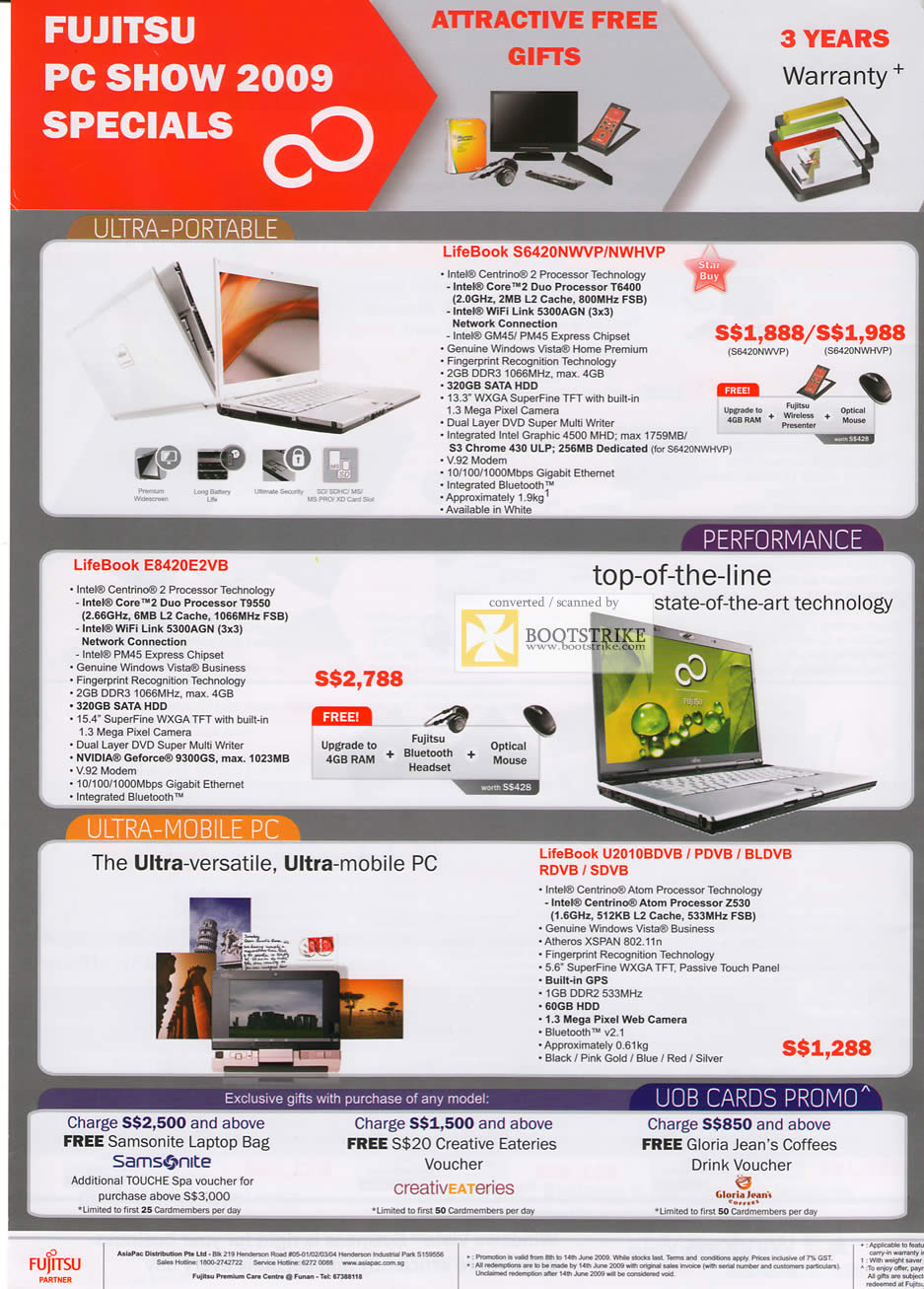 PC Show 2009 price list image brochure of Fujitsu Ultra Portable Lifebook Ultra Mobile PC