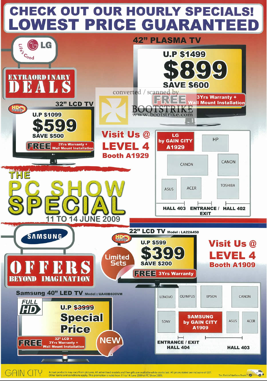 PC Show 2009 price list image brochure of Gain City Promotions Plasma LCD TV Samsung LG