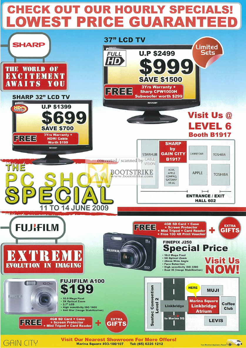 PC Show 2009 price list image brochure of Gain City Promotions Sharp FujiFilm FinePix LCD TV Digital Camera