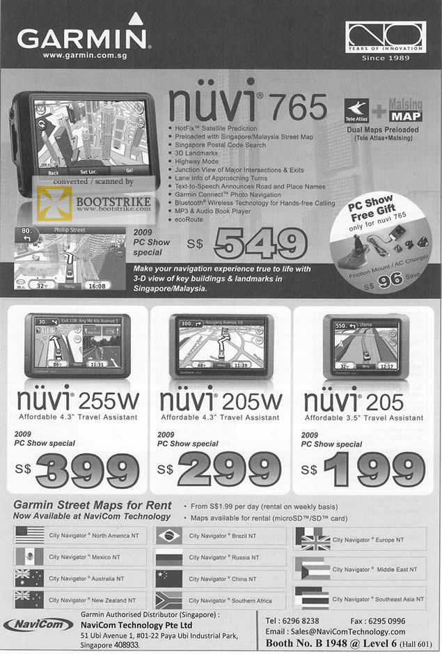 PC Show 2009 price list image brochure of Garmin Navicom Nuvi 765 255w 205w 205