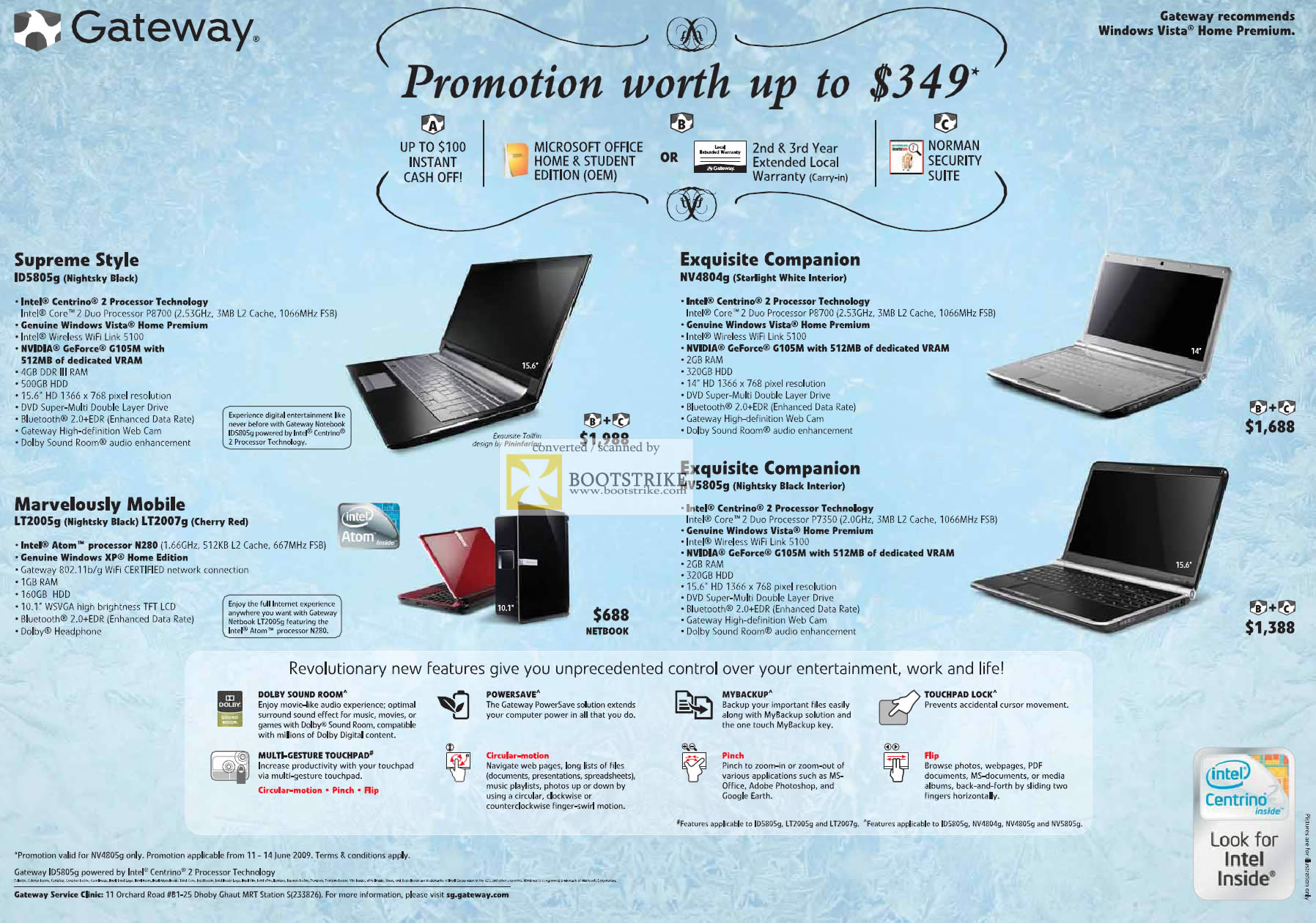 PC Show 2009 price list image brochure of Gateway Notebooks ID5805 LT2005g NV4804g NV5805g