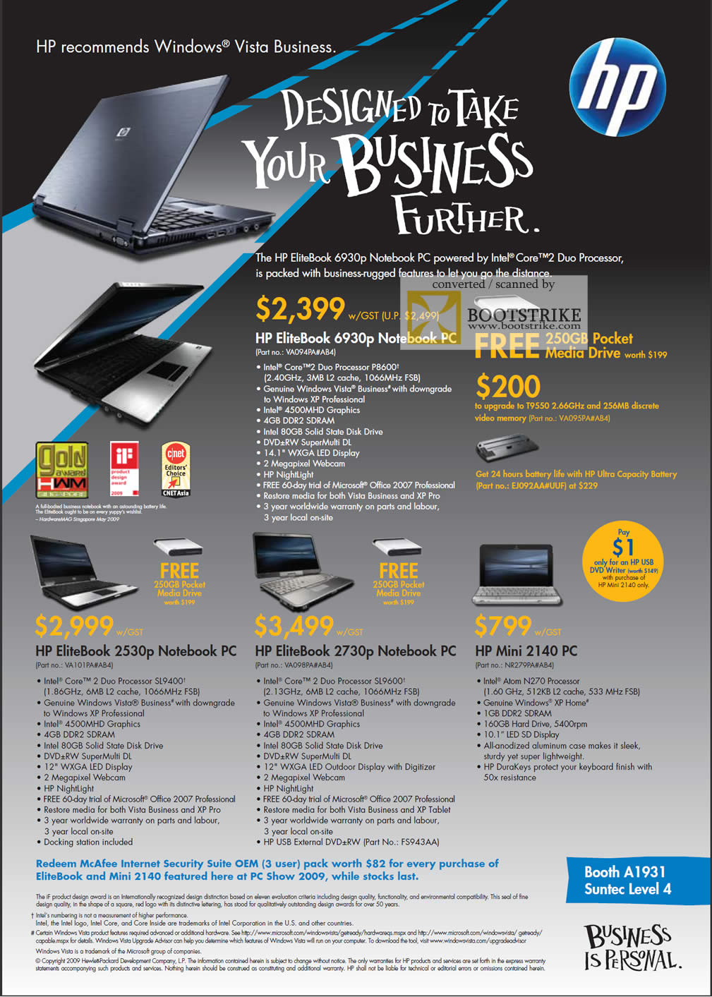 PC Show 2009 price list image brochure of HP Elitebook 6930p 2530p 2730p 2140