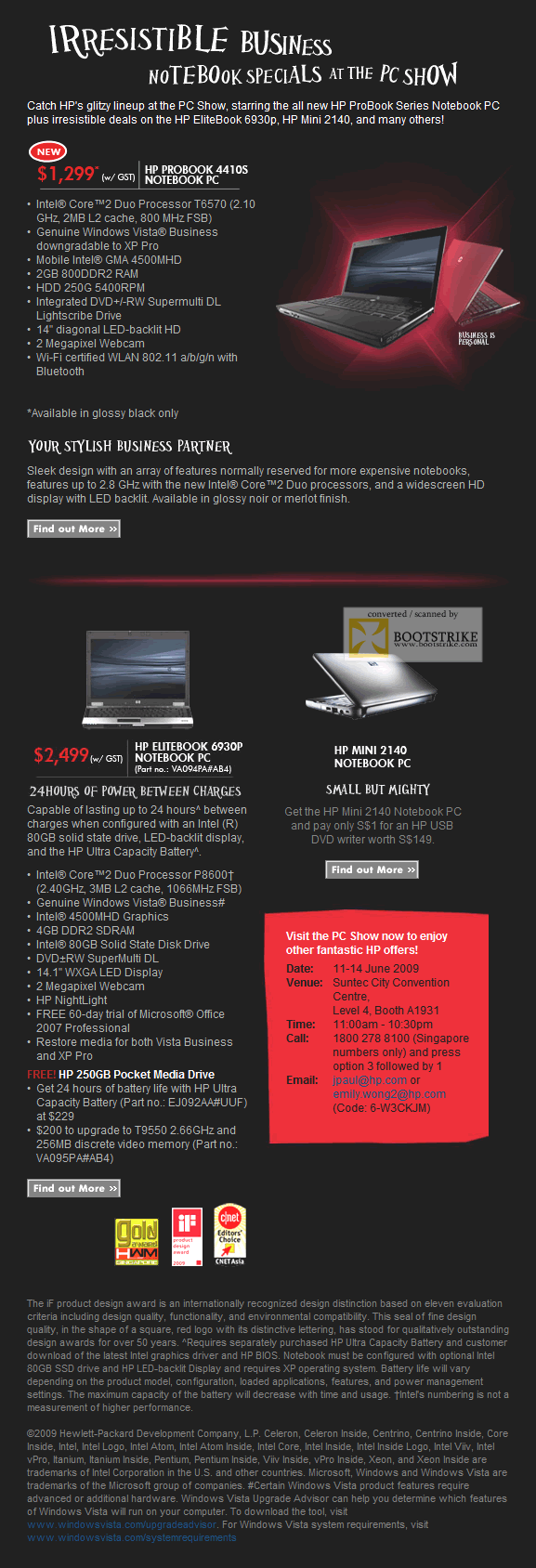 PC Show 2009 price list image brochure of HP Probook 4410S Elitebook 6930P Mini 2140 Notebook PC