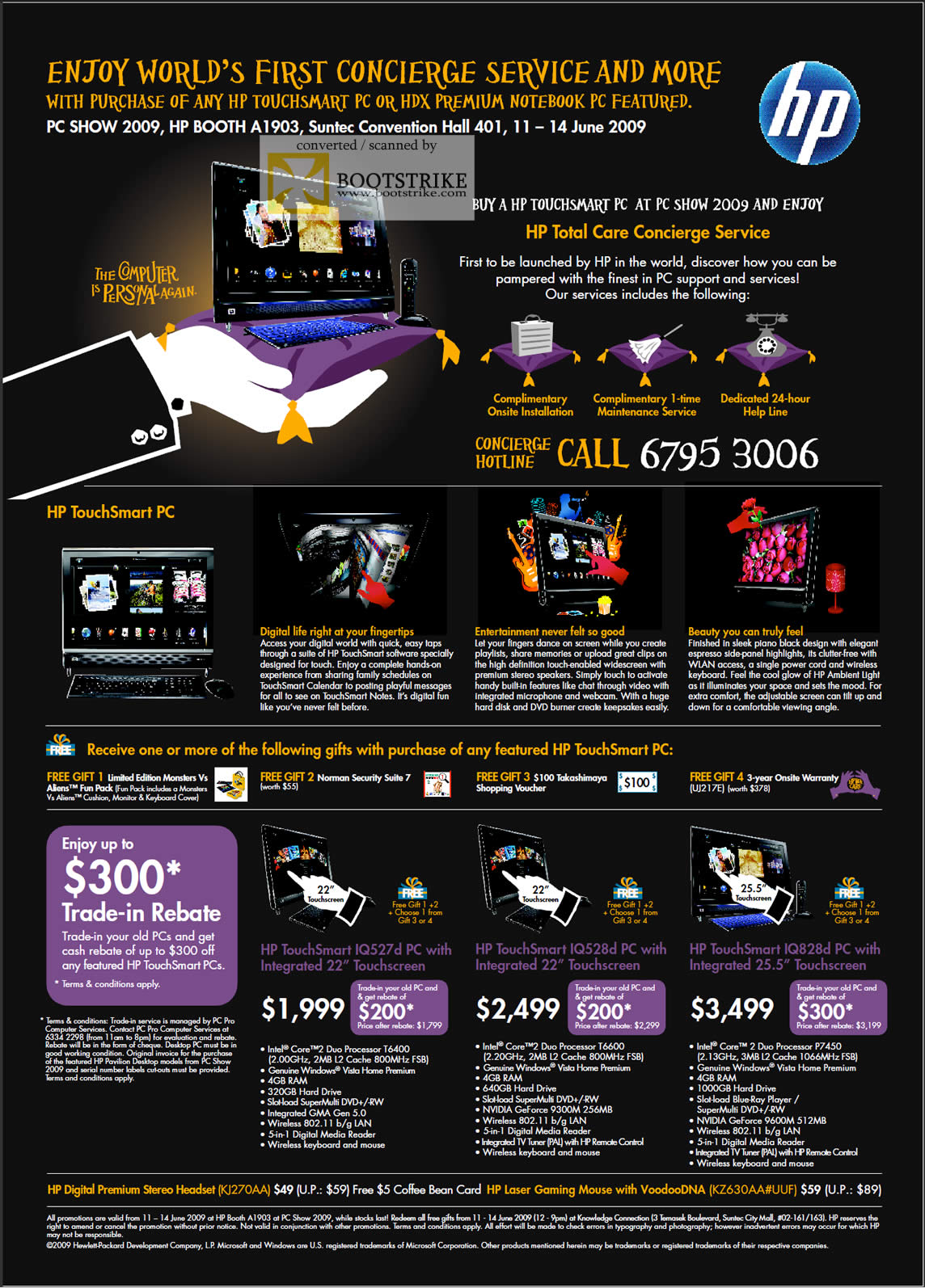 PC Show 2009 price list image brochure of HP Touchsmart PC IQ527d IQ528d IQ828d