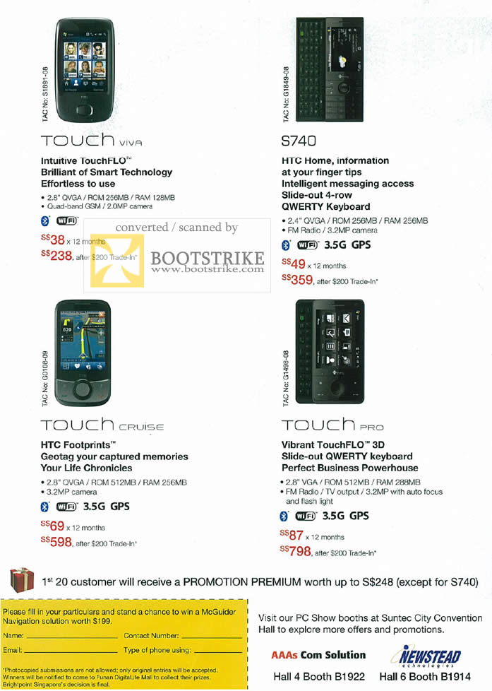 PC Show 2009 price list image brochure of HTC Touch Viva S740 Cruise Pro