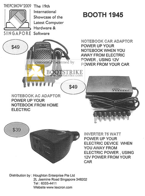 PC Show 2009 price list image brochure of Houghton Enterprise Notebook Car Adapter AC Inverter 75 Watt