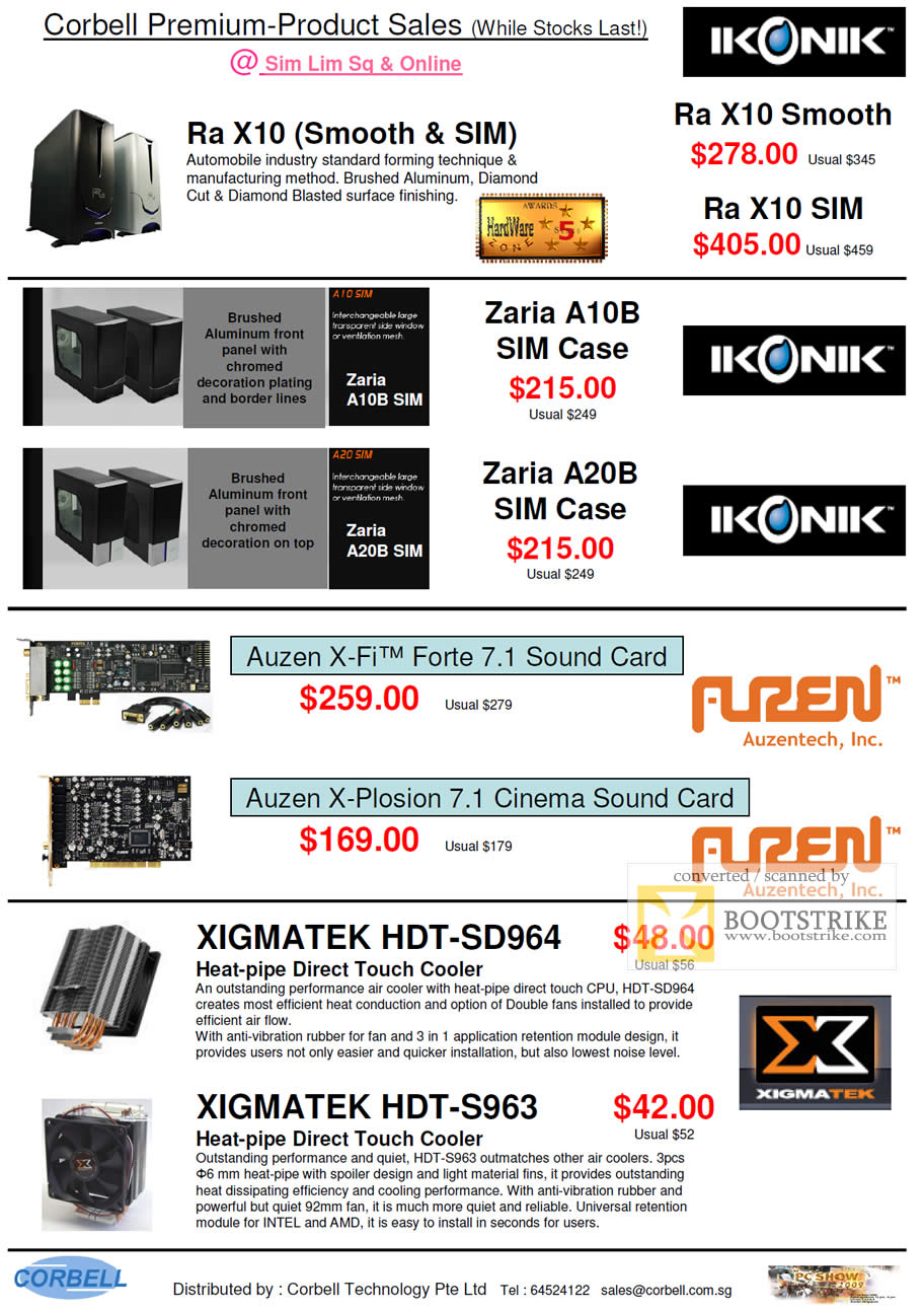 PC Show 2009 price list image brochure of Ikonik Corbell Zaria A10 A20 Auzen X-Fi Forte X-Plosion Xigmatel HDT