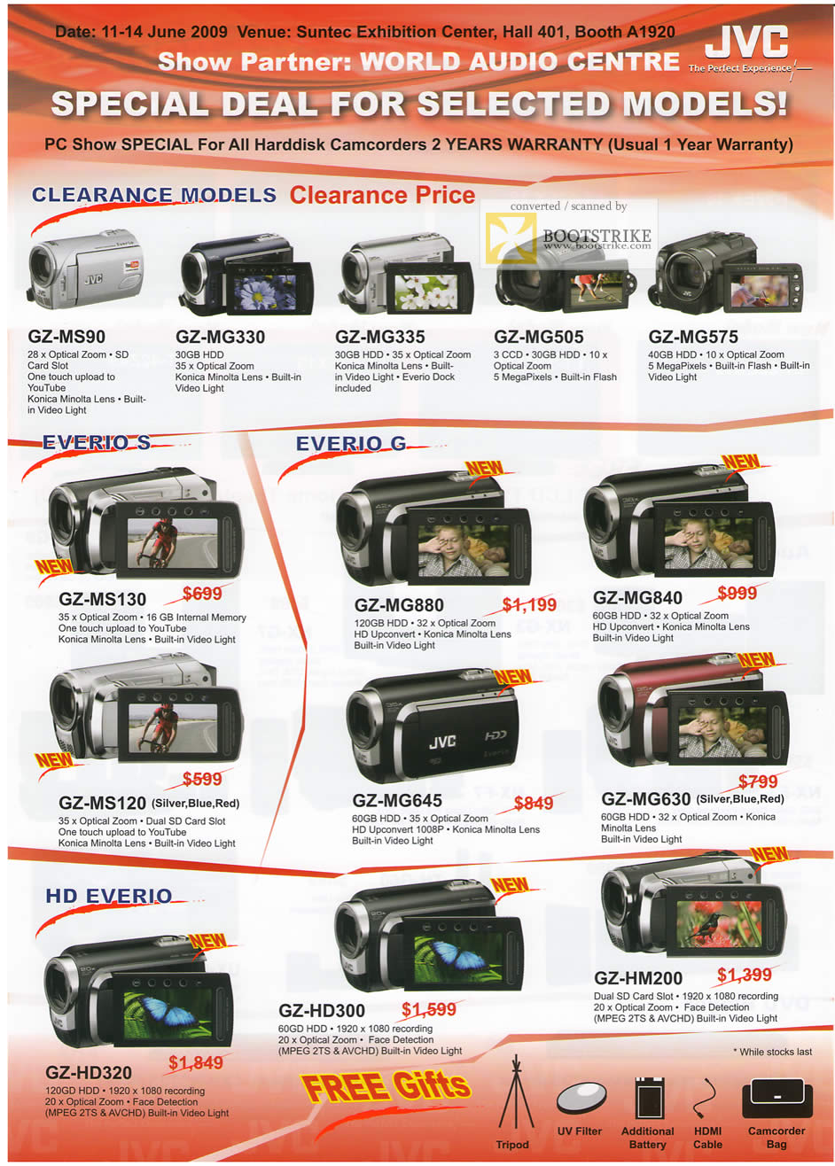 PC Show 2009 price list image brochure of JVC Harddisk Camcorders Everio S G HD GZ