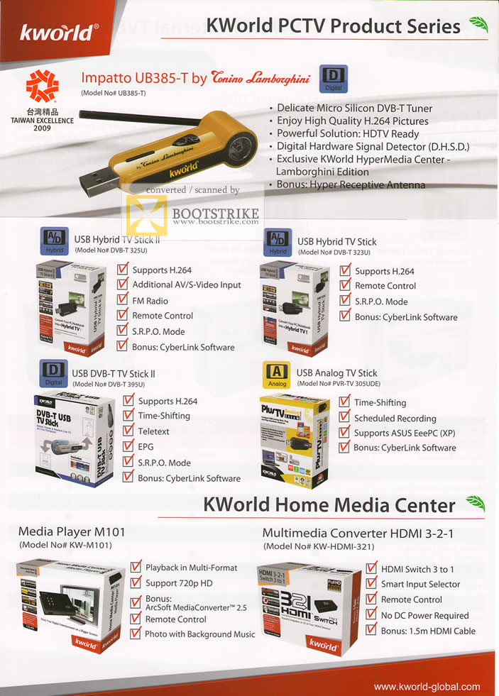 PC Show 2009 price list image brochure of KWorld PCTV USB TV Stick Media Player Converter Features