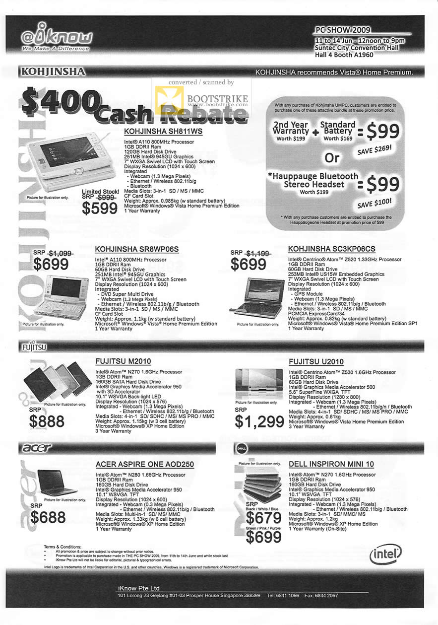 PC Show 2009 price list image brochure of Kohjinsha Fujitsu Acer Dell Laptops Netbooks IKnow