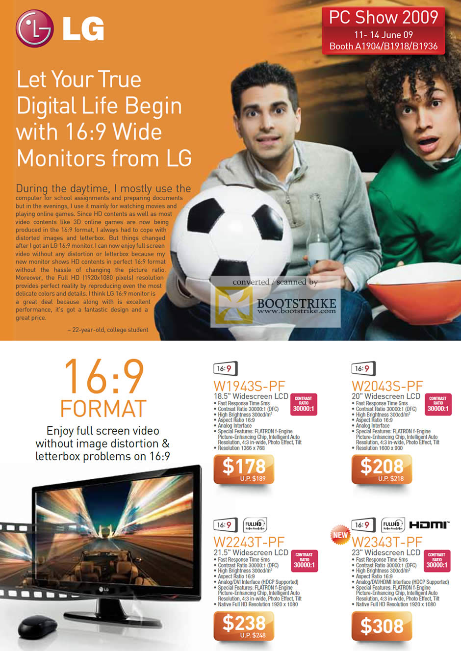 PC Show 2009 price list image brochure of LG LCD Monitors W1943S W2043S W2243T W2343T