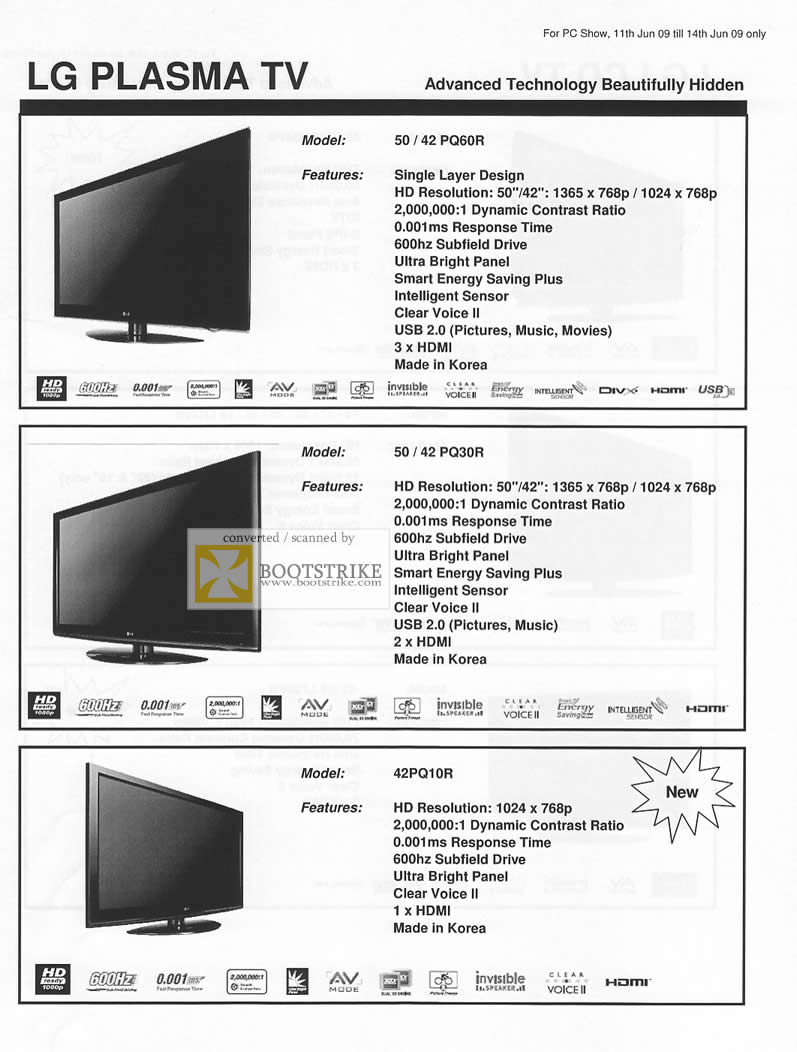 PC Show 2009 price list image brochure of LG Plasma TV PQ60R PQ30R 42PQ10R