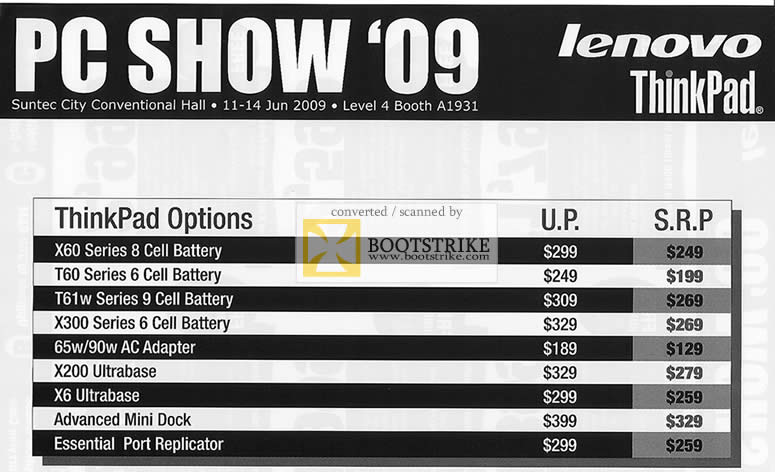 PC Show 2009 price list image brochure of Lenovo ThinkPad Upgrade Options