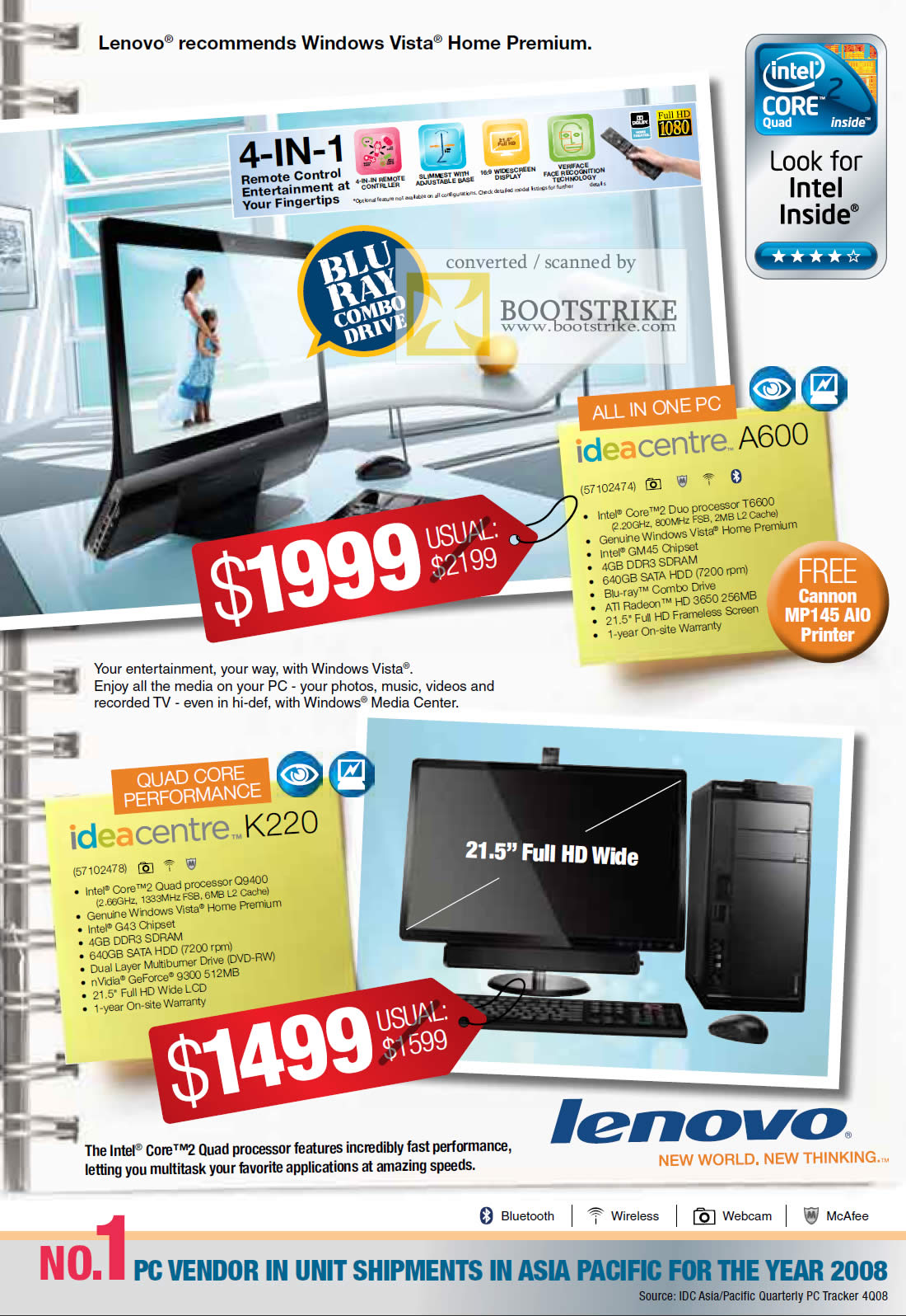 PC Show 2009 price list image brochure of Lenovo Ideacentre A600 K220 Desktop Notebook