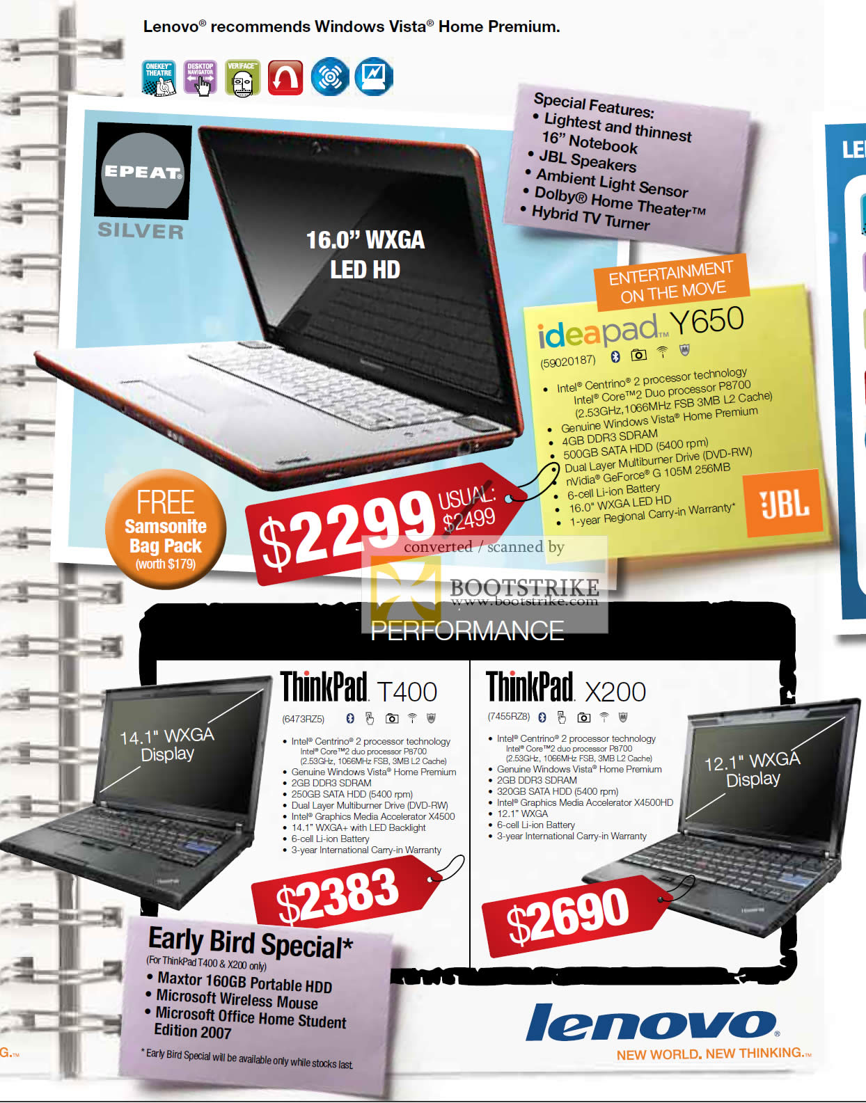 PC Show 2009 price list image brochure of Lenovo Ideapad Y650 ThinkPad T400 X200 Notebooks