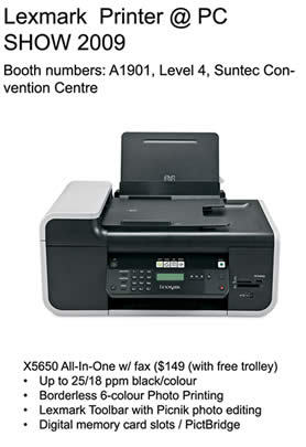 PC Show 2009 price list image brochure of Lexmark Printer X5650 All In One Fax Promotion