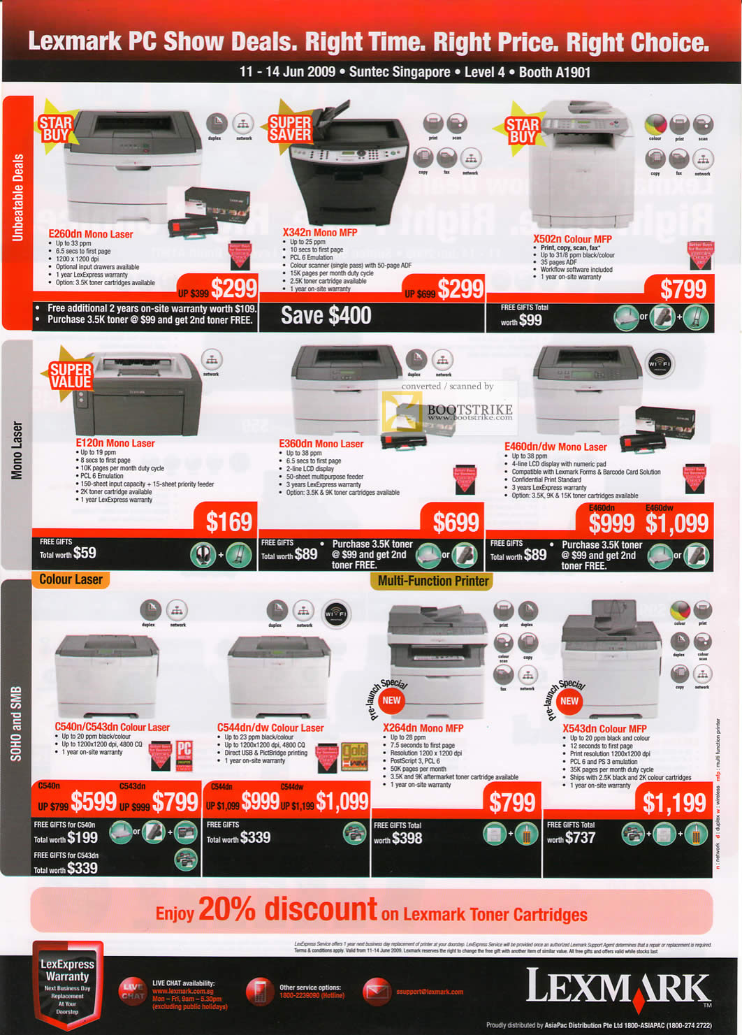 PC Show 2009 price list image brochure of Lexmark Printers Laser Mono SOHO SMB Colour