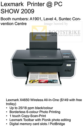 PC Show 2009 price list image brochure of Lexmark X4650 Wireless Printer Promotion