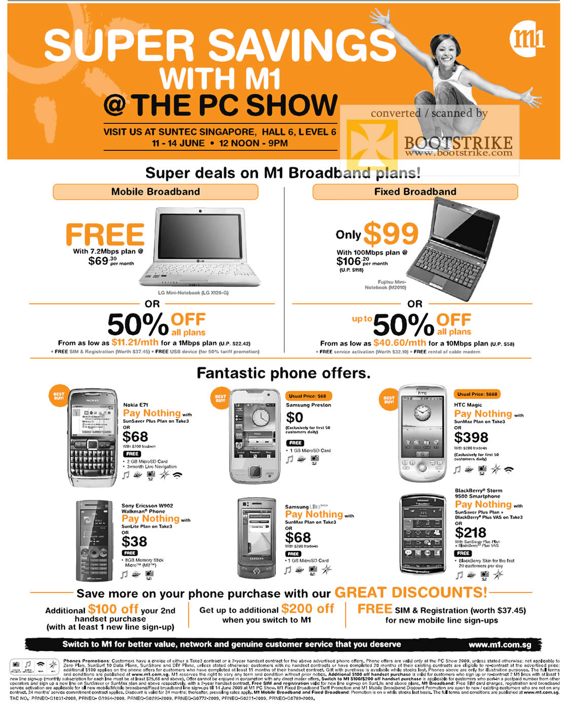 PC Show 2009 price list image brochure of M1 Phone Fixed Mobile Broadband Nokia Samsung HTC Blackberry Sony