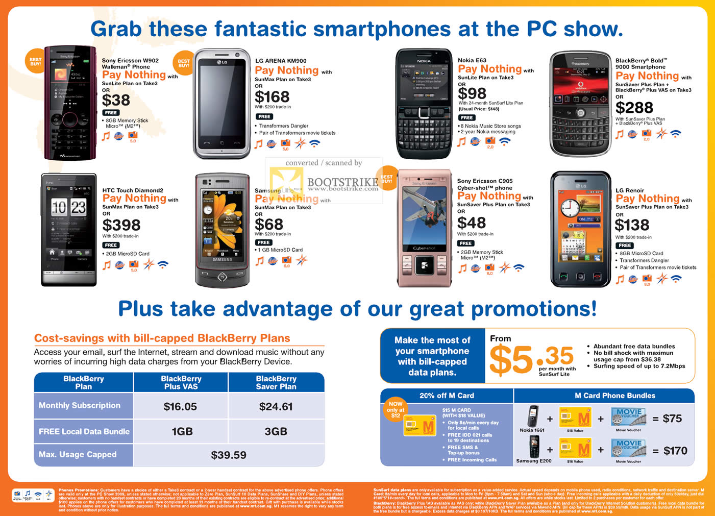 PC Show 2009 price list image brochure of M1 Phones Sony LG Nokia BlackBerry HTC Samsung