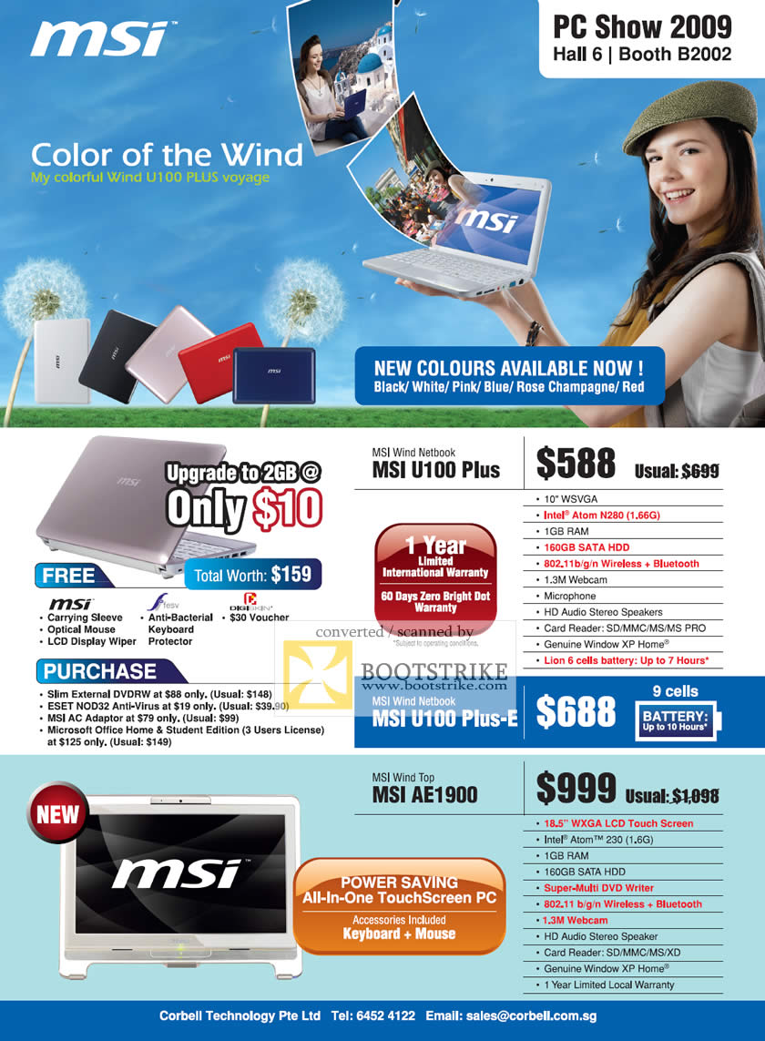 PC Show 2009 price list image brochure of MSI Wind Netbook U100 Plus Top AE1900 Corbell