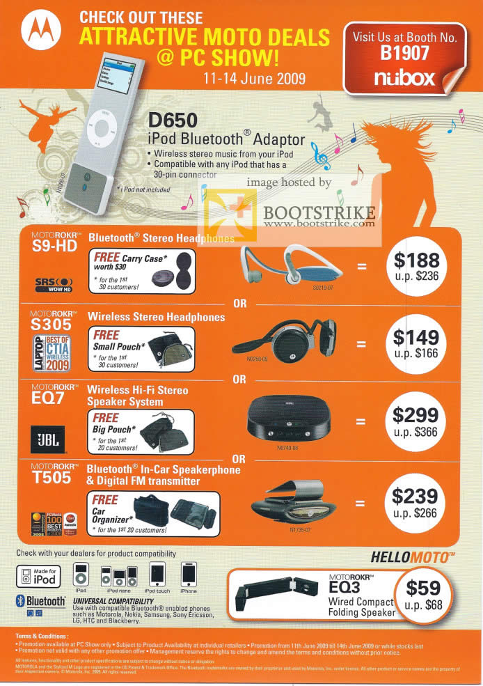 PC Show 2009 price list image brochure of MotoRokr Bluetooth Stereo Wireless Hi-Fi Speaker FM Transmitter